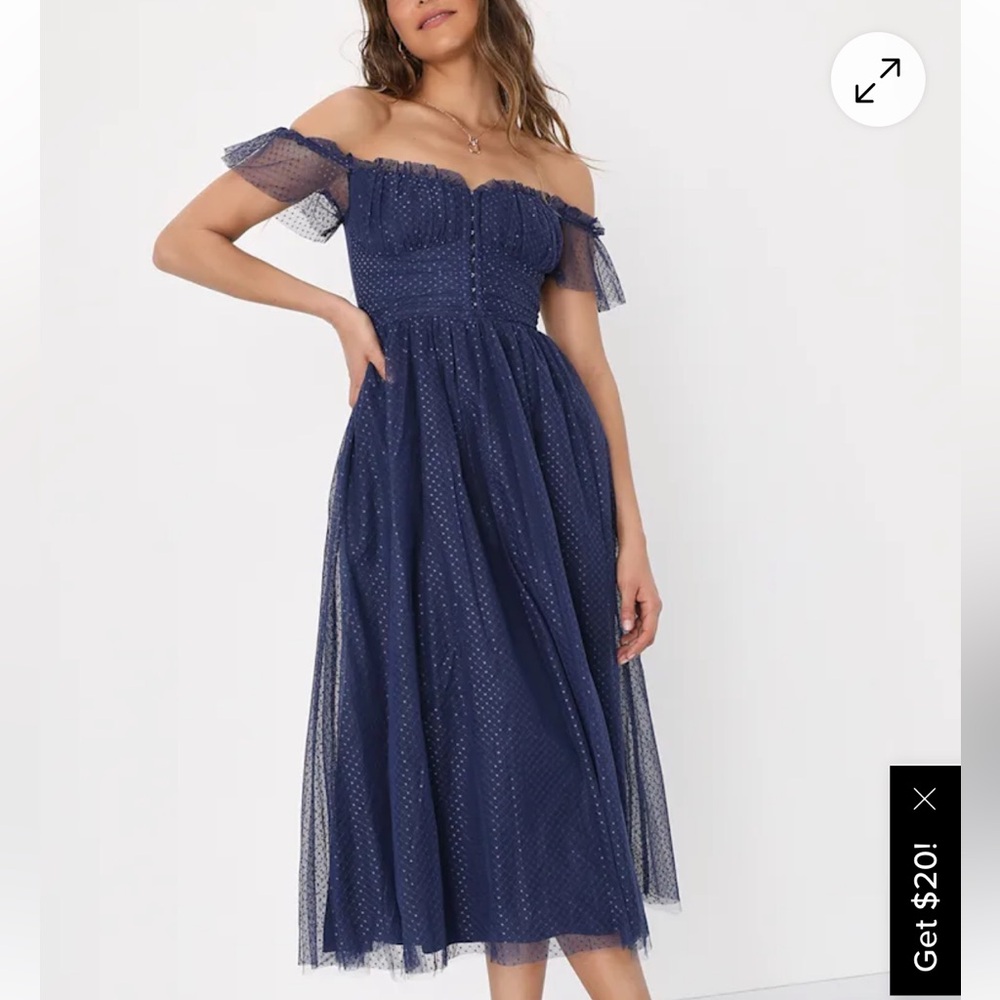 Lulu's Navy Blue Swiss Dot Tulle Bustier Midi Dress
